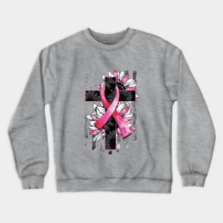 Breast Cancer ribbon with Cross & Flag Crewneck Sweatshirt